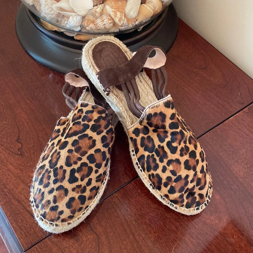 Picon Leopard Print SZ 9 Safari Chic Boho Chic Calf Hair Espadrille Sandal Shoes